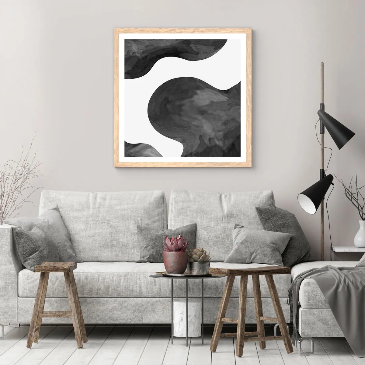 Plakat i ramme af lyst egetræ - Mælkevejen - 50x50 cm