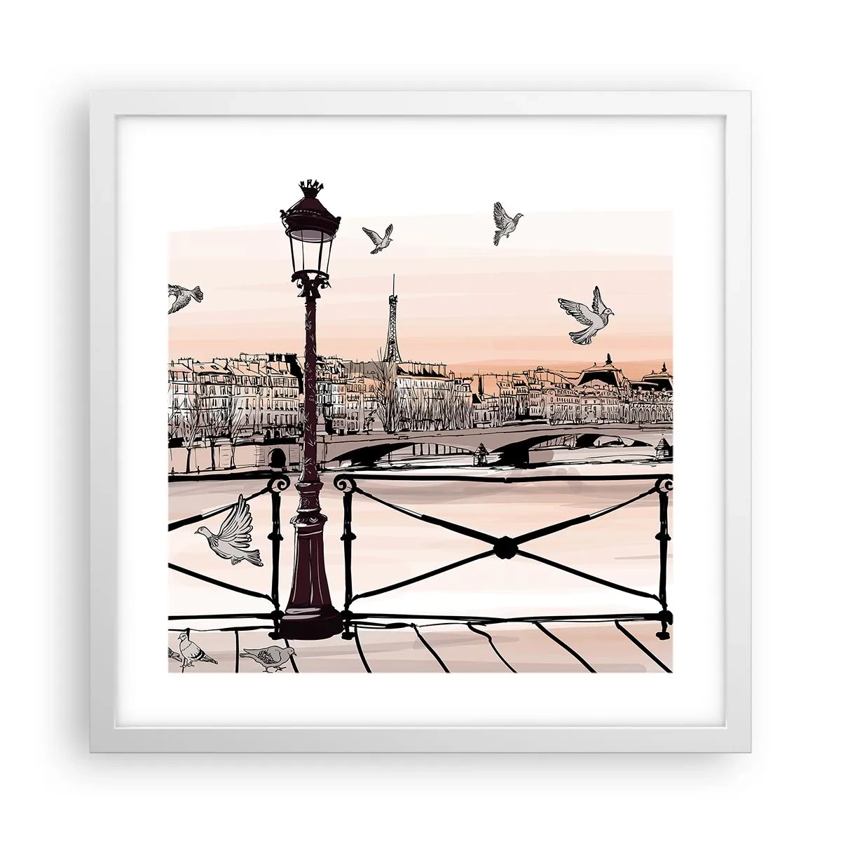 Plakat i hvid ramme - Over Paris' hustage - 40x40 cm