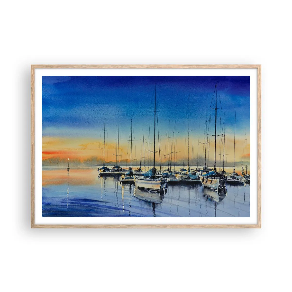 Plakat i ramme af lyst egetræ - Slutningen på en god dag - 100x70 cm