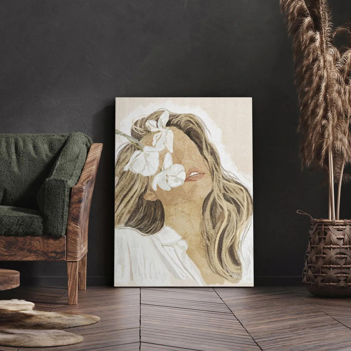 Lærredstryk - Billede på lærred - Blandt blomsterne i jubel - 45x80 cm