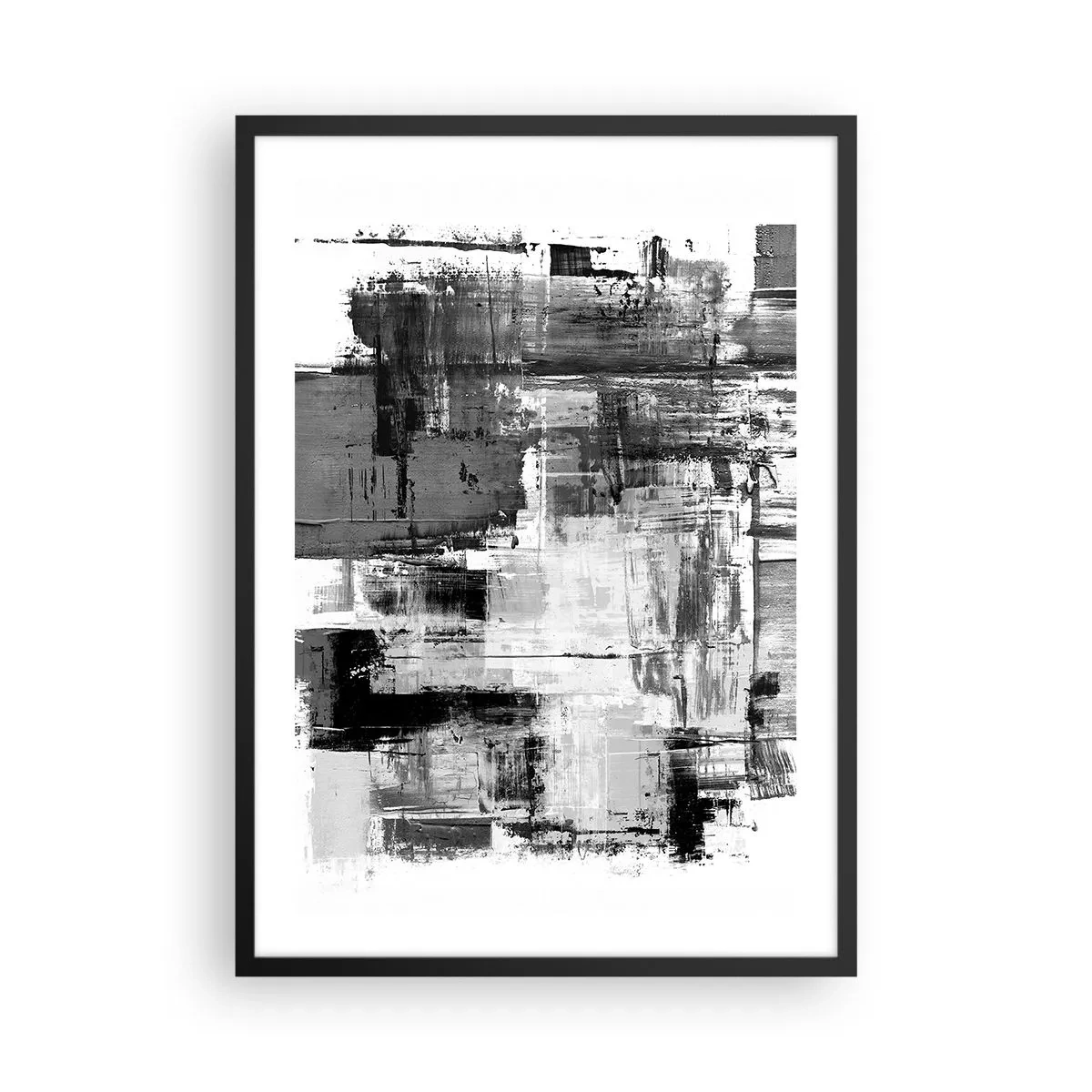 Plakat i sort ramme - Abstrakt komposition i nuancer af sort, hvid og grå - 50x70cm - Gråt er smukt - Moderne vægdekoration til stue og soveværelse ARTTOR