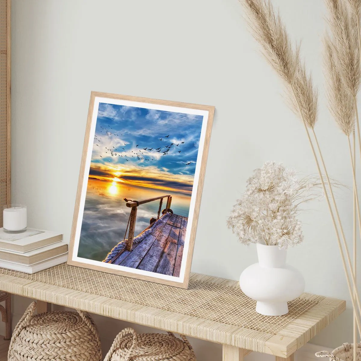 Plakat i ramme af lyst egetræ - Vinden går til ro - 61x91 cm