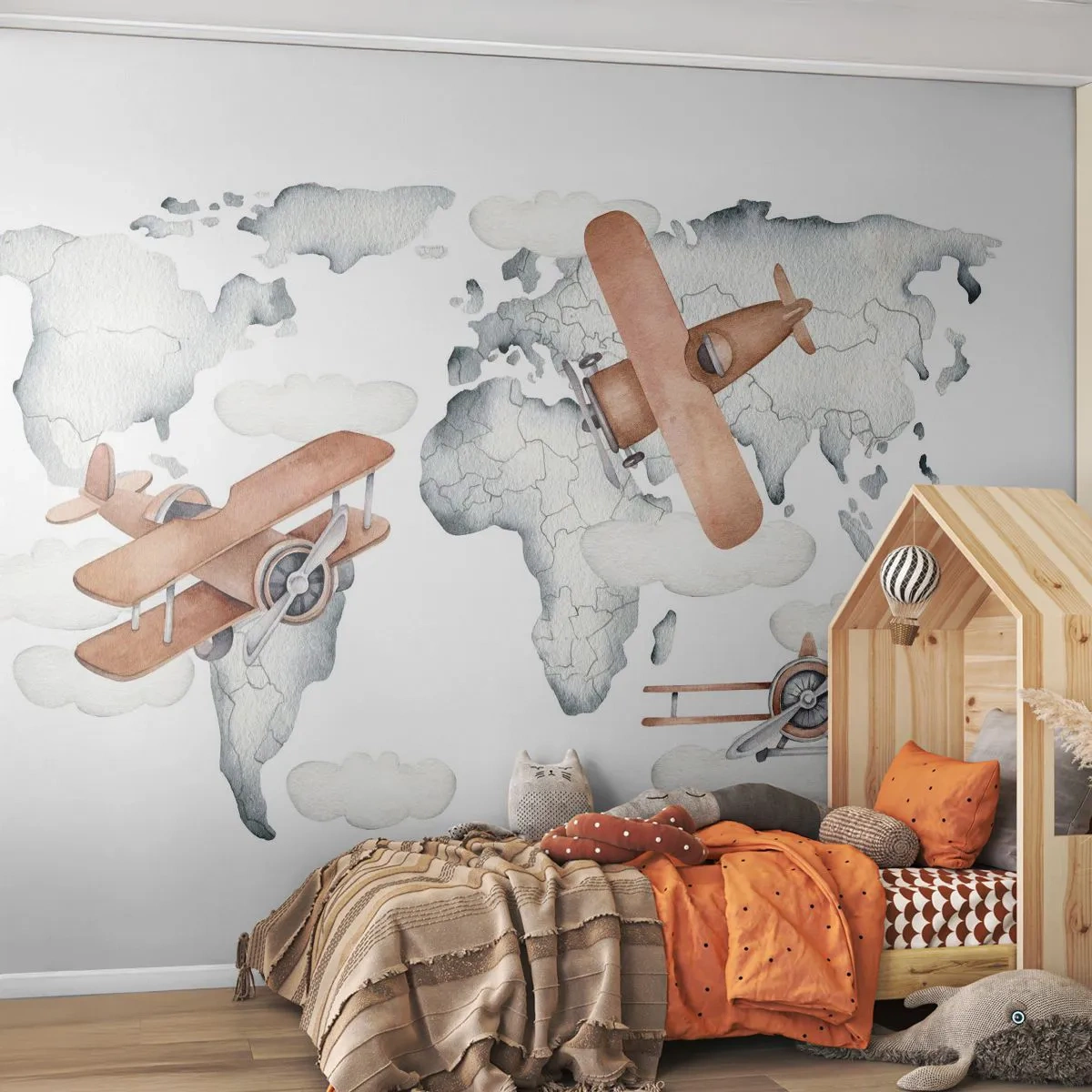 Fototapet Standard Eco - I den banebrydende ånd - Verdenskort, Flyvemaskiner, Børns - 350x256 cm