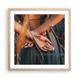 Plakat i ramme af lyst egetræ - Forbundet med naturen - 50x50 cm