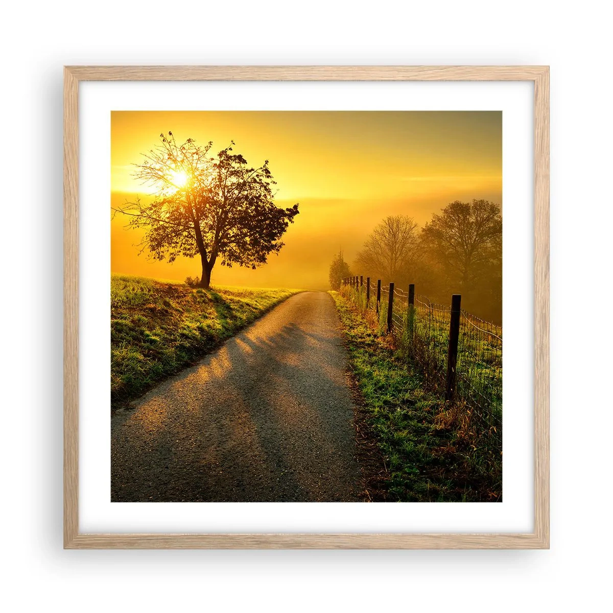 Plakat i ramme af lyst egetræ - Kære eftermiddag - 50x50 cm