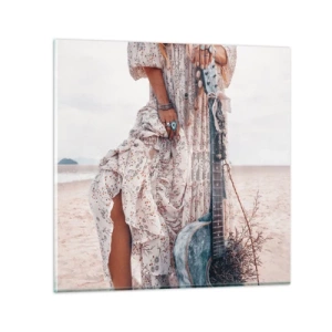 Billede på glas - Børn blomster på vej - 50x50 cm