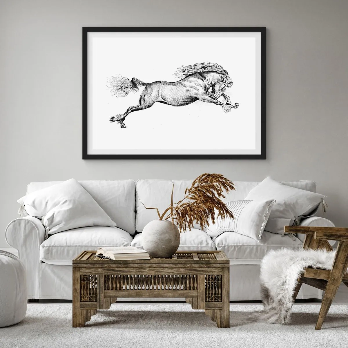 Plakat i sort ramme - Stoppet i galop - 50x40 cm