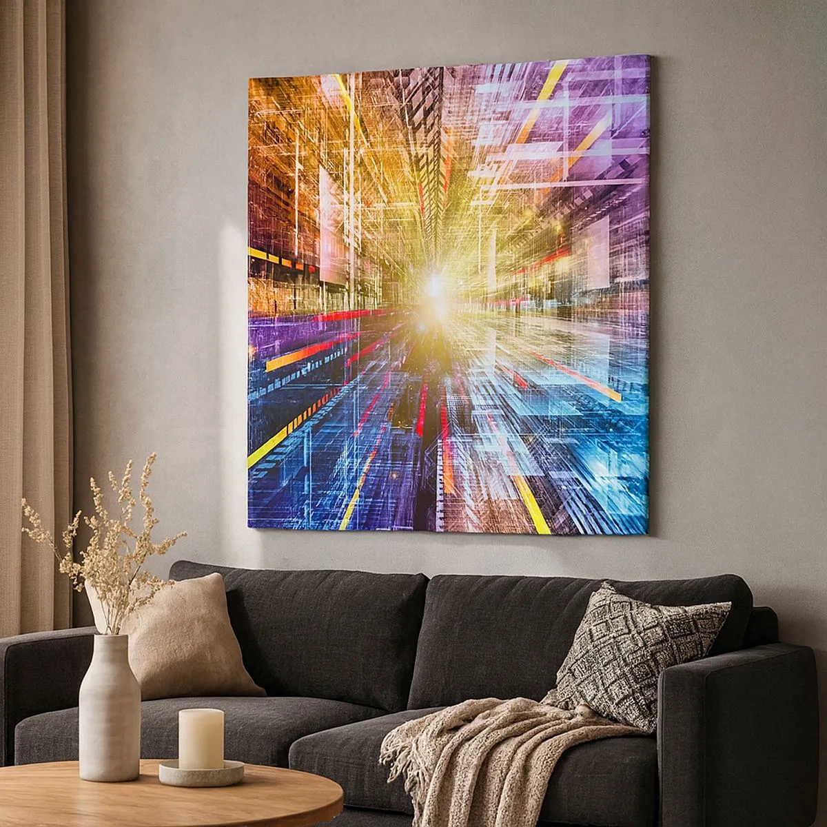 Lærredstryk - Billede på lærred - Lysende korridor - 30x30 cm