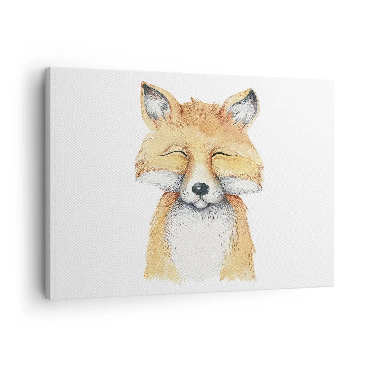 Lærredstryk - Billede på lærred - En akvarel ræv med et smil i minimalistisk stil - 70x50cm - Rævehumor - Moderne vægdekoration til stue og soveværelse ARTTOR