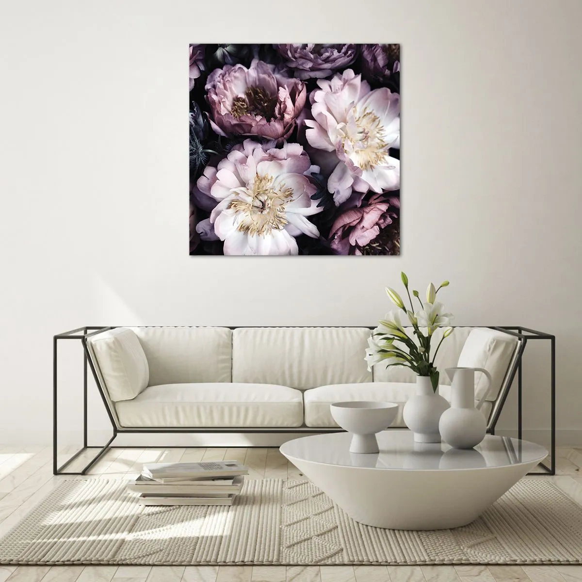 Billede på glas - Gammeldags buket - 30x30 cm