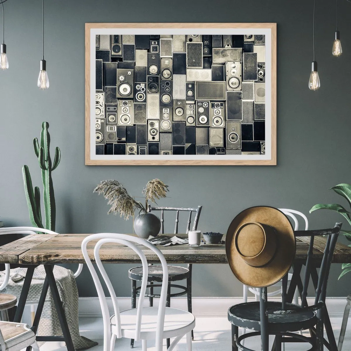 Plakat i ramme af lyst egetræ - Og alt er i orden - 40x30 cm