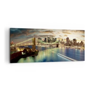Lærredstryk - Billede på lærred - En oplyst aften over Manhattan - 100x40 cm