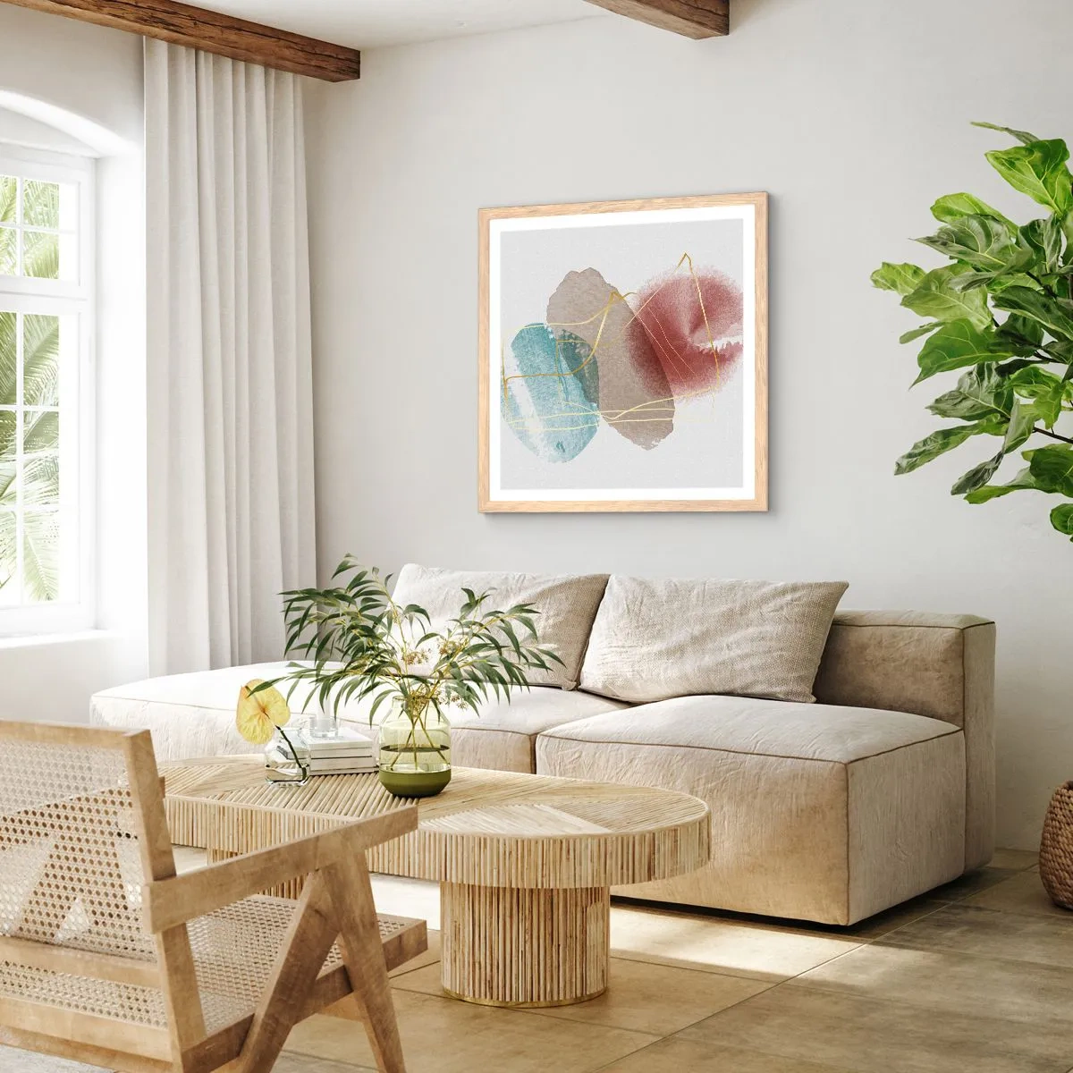 Plakat i ramme af lyst egetræ - Rummets perler - 50x50 cm