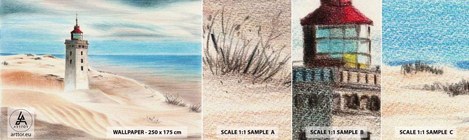 Fototapet Prøve Standard Eco - Altid med blikket rettet mod havet - Fyrtårn, Strand, Hav - 100x30 cm