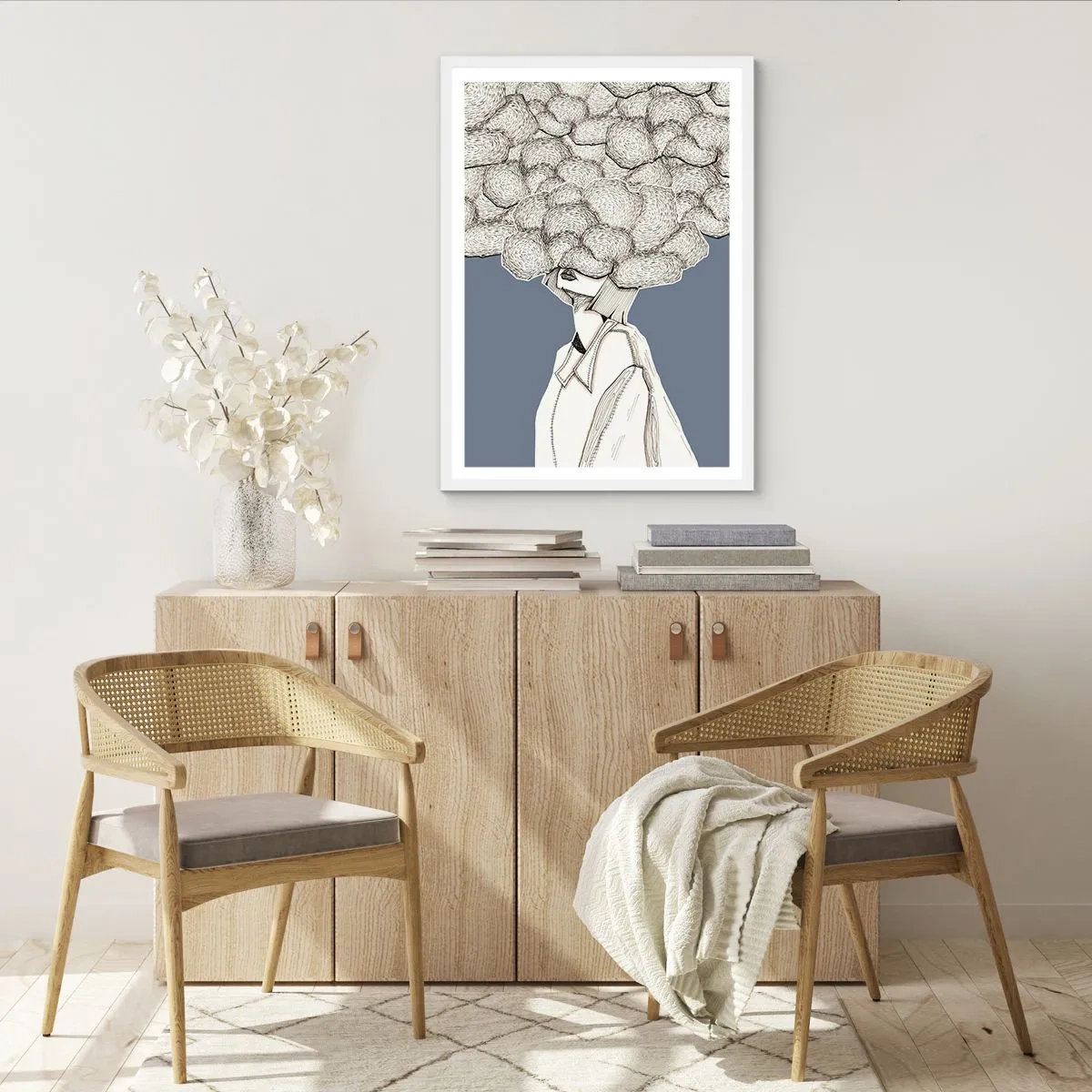 Plakat i hvid ramme - Med hovedet i skyerne - 70x100 cm