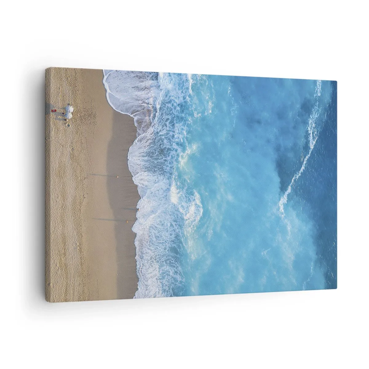 Lærredstryk - Billede på lærred - Fugleperspektiv over stranden og havets bølger - 70x50cm - Den blå kraft - Moderne vægdekoration til stue og soveværelse ARTTOR