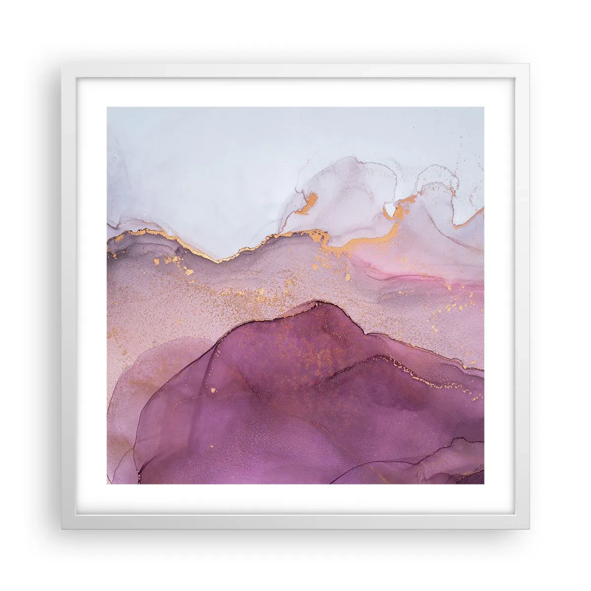Plakat i hvid ramme - Lilla og violette bølger - 50x50 cm