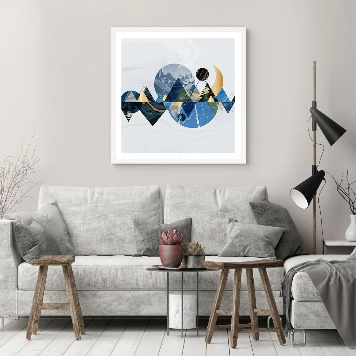 Plakat i hvid ramme - Geometrisk landskab - 40x40 cm