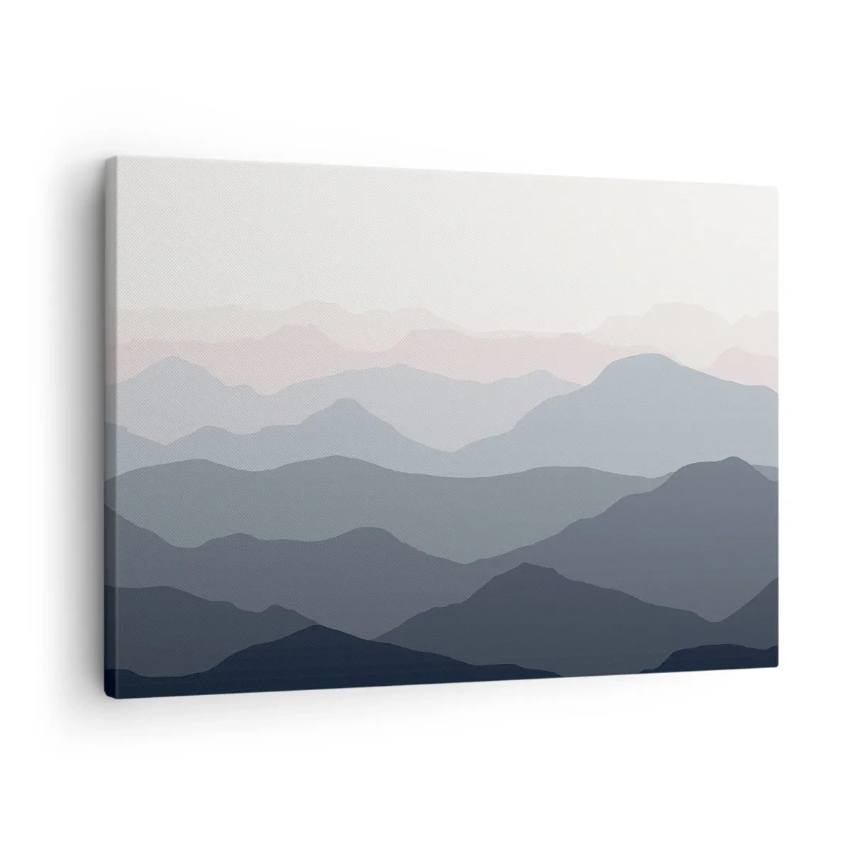 Lærredstryk - Billede på lærred - Diskrete bjerglag i nuancer af grå og blå - 70x50cm - Bølger af bjerge - Moderne vægdekoration til stue og soveværelse ARTTOR