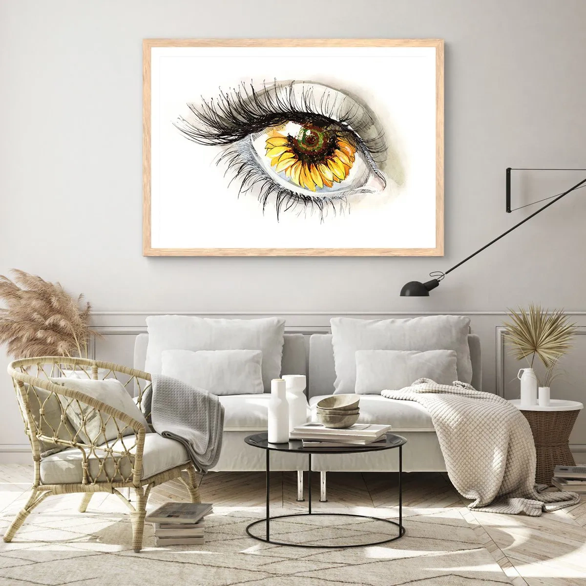 Plakat i ramme af lyst egetræ - Et look lige så varmt som sommeren - 100x70 cm