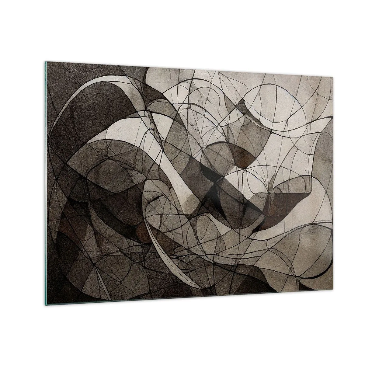 Billede på glas - En abstrakt komposition af organiske linjer i jordagtige toner. - 70x50cm - Cirkulation af jordens farver - Moderne vægdekoration til stue og soveværelse ARTTOR