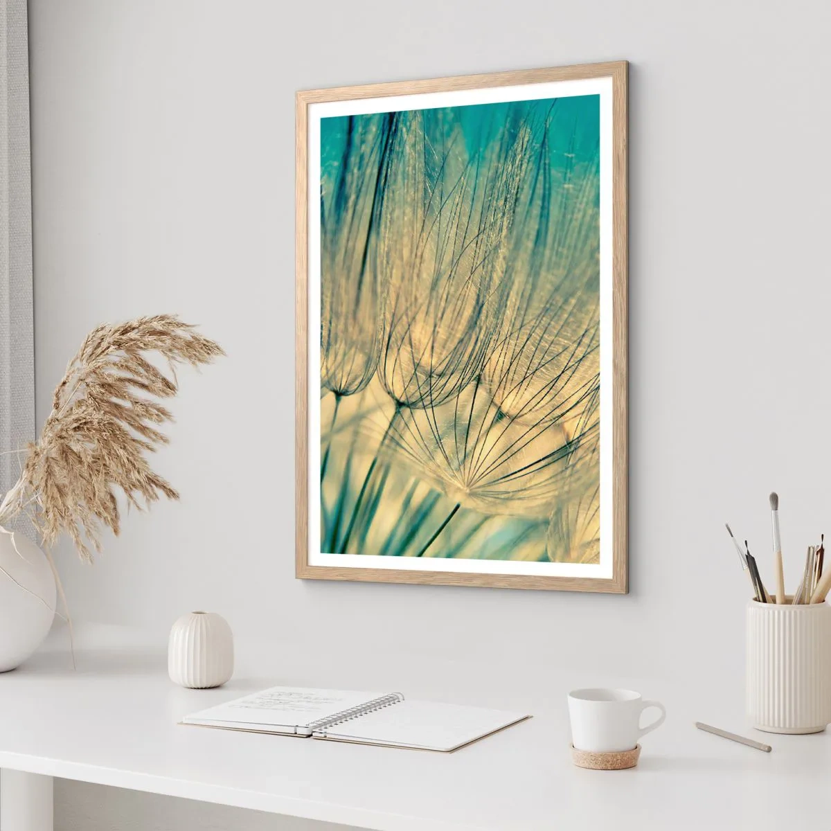 Plakat i ramme af lyst egetræ - Venter på vinden - 70x100 cm