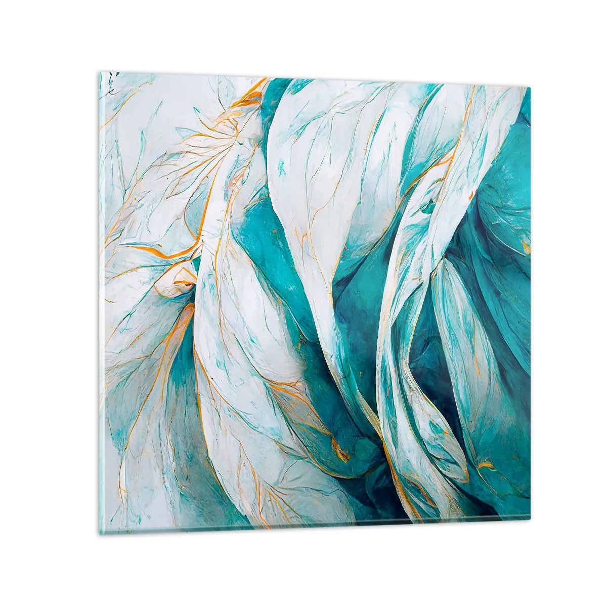 Billede på glas - Blå abstraktion med et guldmotiv - 70x70 cm
