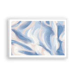 Plakat i hvid ramme - Blå krusninger - 91x61 cm