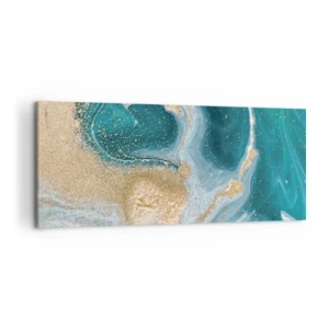 Lærredstryk - Billede på lærred - En hvirvel af guld og turkis - 100x40 cm