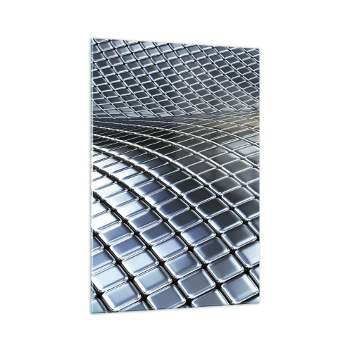 Billede på glas - Bølge i metallisk sølv - 70x100 cm