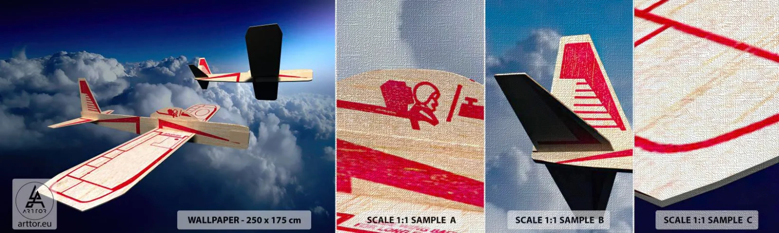 Prøve Fototapet Premium Canvas - Endnu højere, endnu længere - Fly, Svævefly, Skyer - 100x30 cm