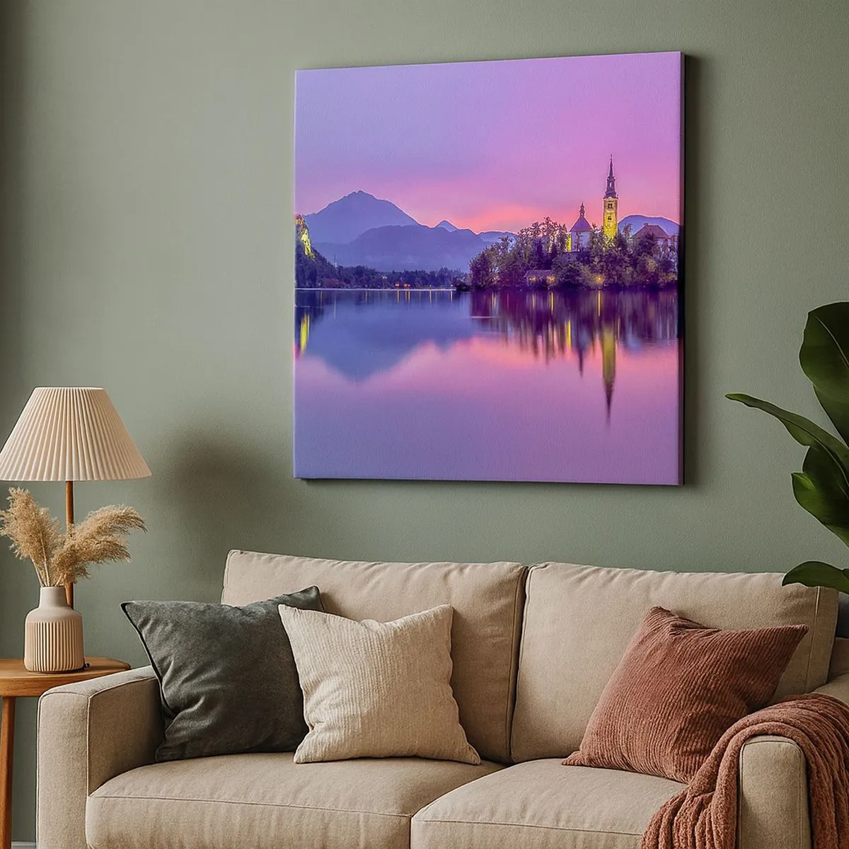 Lærredstryk - Billede på lærred - Eventyrlig ø i skumringen  - 30x30 cm