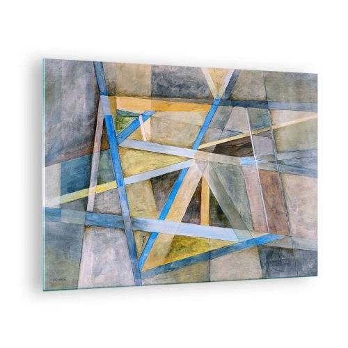 Billede på glas - Abstrakt komposition med geometriske former - 70x50cm - Lige eller skråt? - Moderne vægdekoration til stue og soveværelse ARTTOR