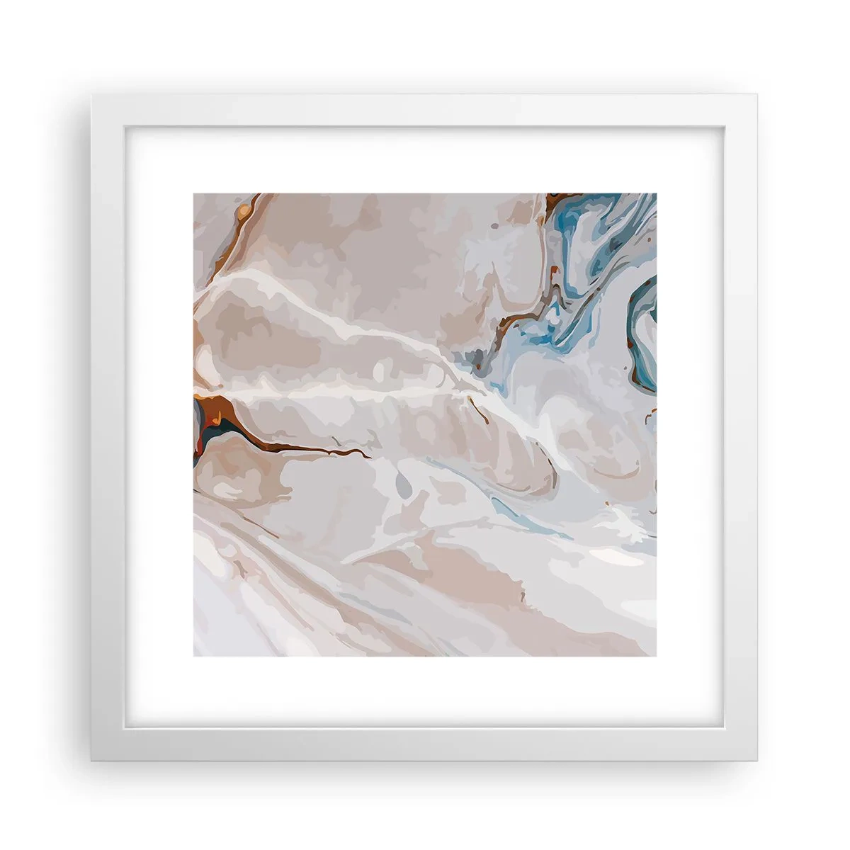 Plakat i hvid ramme - Blå slynger sig under det hvide - 30x30 cm