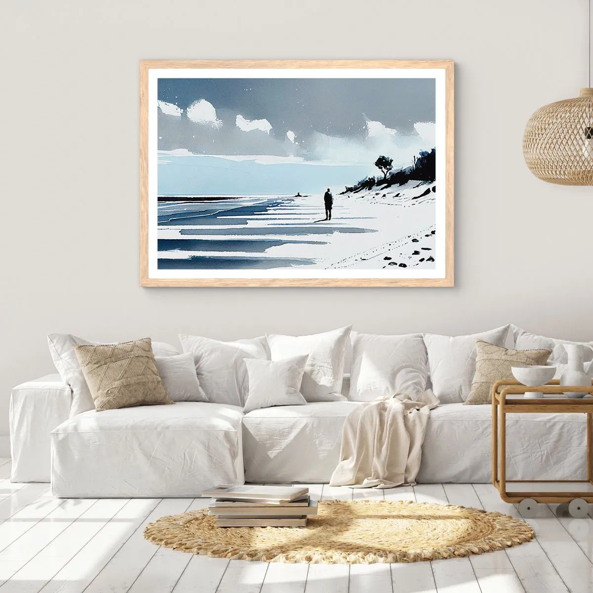 Plakat i ramme af lyst egetræ - Alene - 91x61 cm