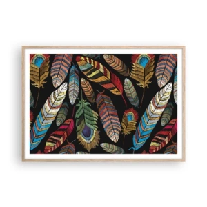 Plakat i ramme af lyst egetræ - Fuglekarneval - 100x70 cm