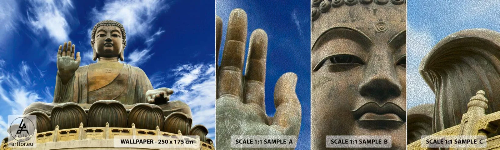 Prøve Fototapet Premium Sand - Lev uden frygt - Buddha, Religion, Asien - 100x30 cm