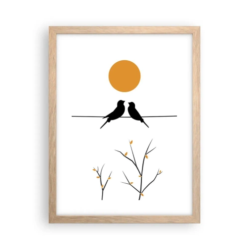 Plakat i ramme af lyst egetræ - Nattergal - 30x40 cm