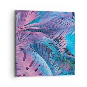 Lærredstryk - Billede på lærred - Troperne i lyserød og blå - 70x70 cm