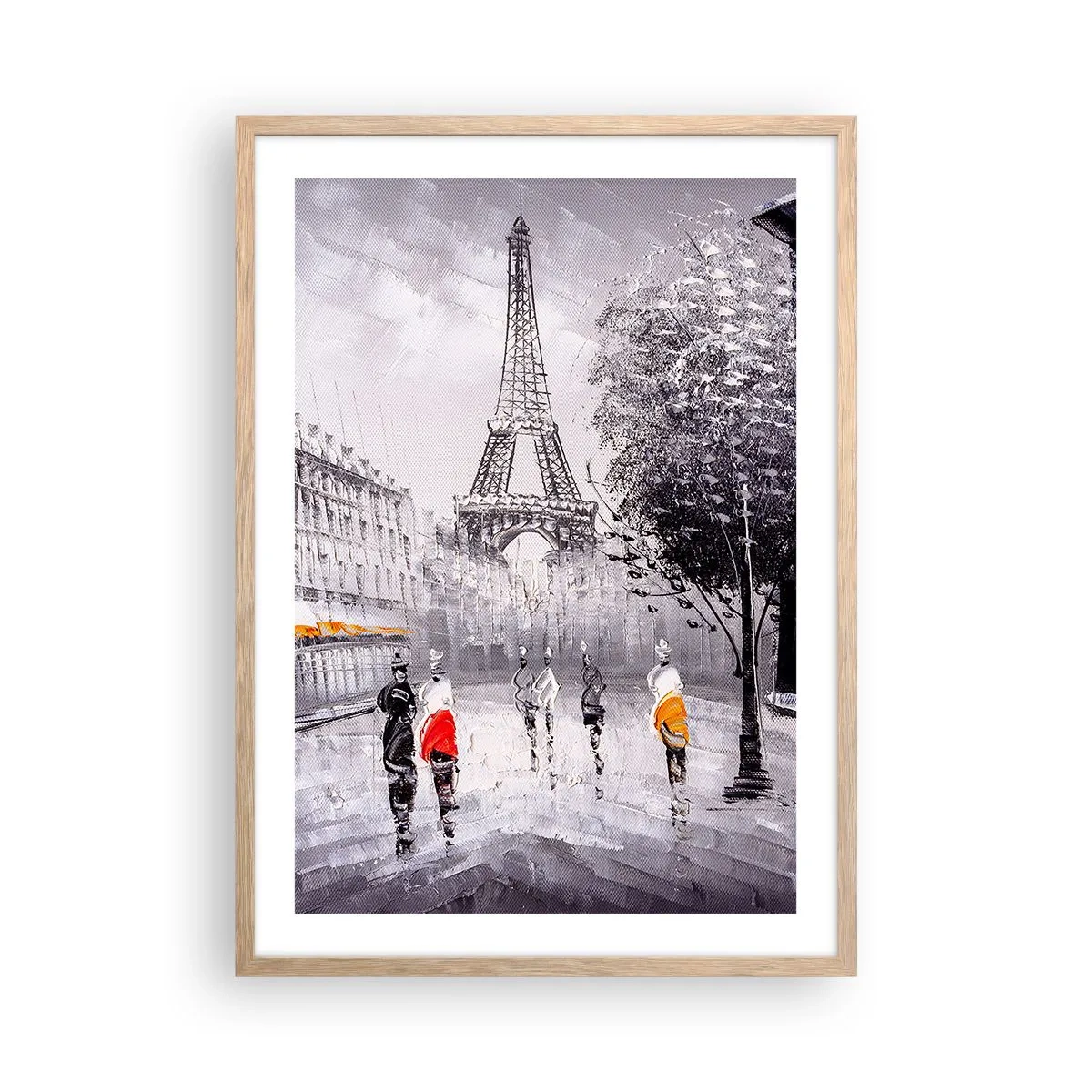 Plakat i ramme af lyst egetræ - En parisisk spadseretur - 50x70 cm