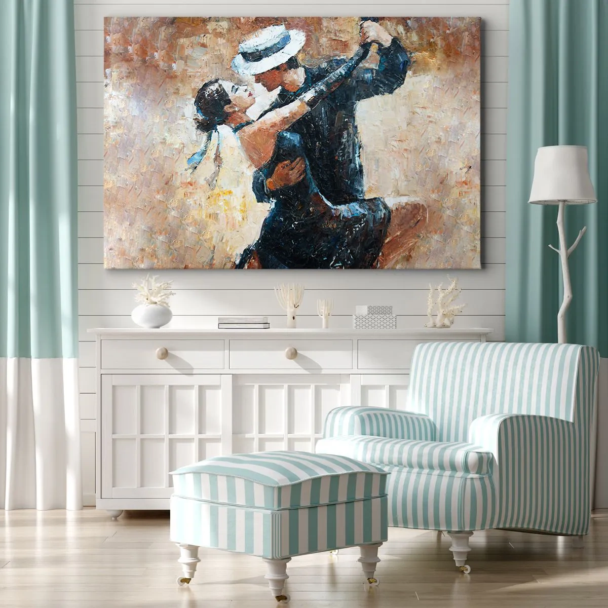 Lærredstryk - Billede på lærred - Et par danser tango i en romantisk, elegant stil - 70x50cm - A la Rudolf Valentino - Moderne vægdekoration til stue og soveværelse ARTTOR