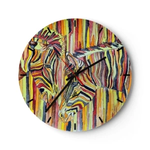 Vægur, Uret - En abstrakt skildring af to zebraer mod en baggrund af farverige striber. - 30x30cm - Så du også... - Moderne vægdekoration til stue, køkken og soveværelse ARTTOR
