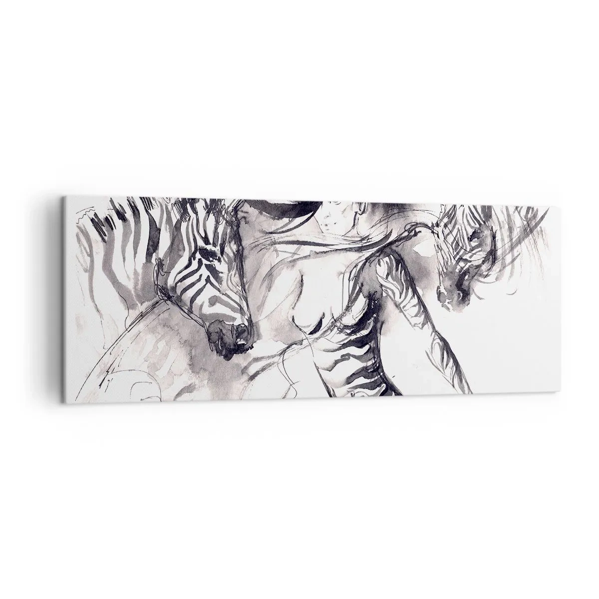 Lærredstryk - Billede på lærred - Danser med zebraer - 140x50 cm