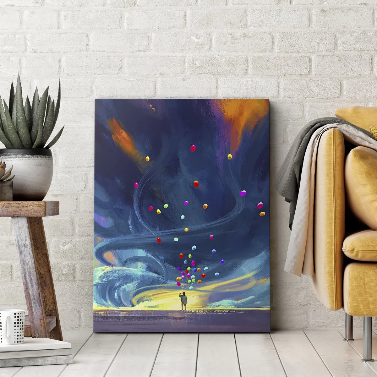 Lærredstryk - Billede på lærred - På en blå vind - 45x80 cm
