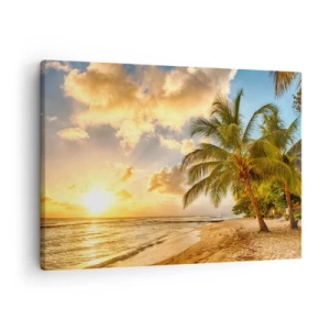 Lærredstryk - Billede på lærred - Strand med palmer og en solnedgang over havet - 70x50cm - Evig sommer, altid en ferie - Moderne vægdekoration til stue og soveværelse ARTTOR