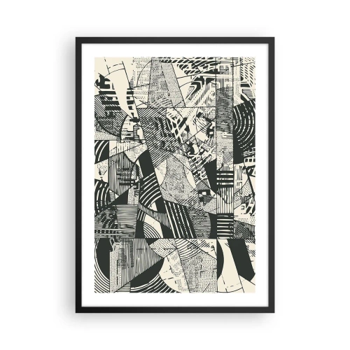 Plakat i sort ramme - Sort-hvide abstrakte geometriske mønstre - 50x70cm - Nutidens dynamik - Moderne vægdekoration til stue og soveværelse ARTTOR