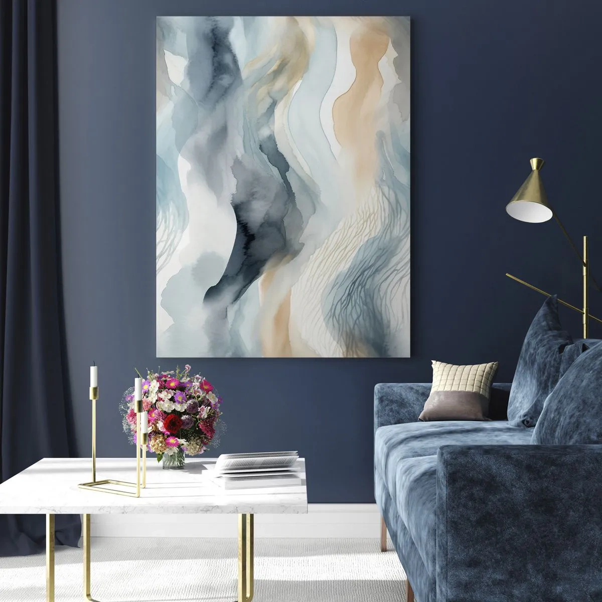 Billede på glas - Abstraktion af sne og tåge - 50x70 cm