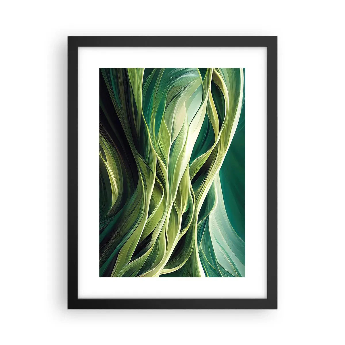 Plakat i sort ramme - Et abstrakt spil med grønt - 30x40 cm