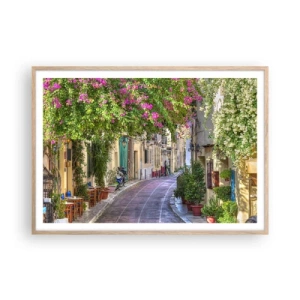 Plakat i ramme af lyst egetræ - En blomstrende gyde - 100x70 cm