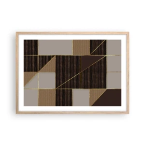 Plakat i ramme af lyst egetræ - En mosaik af brune og gyldne farver - 70x50 cm